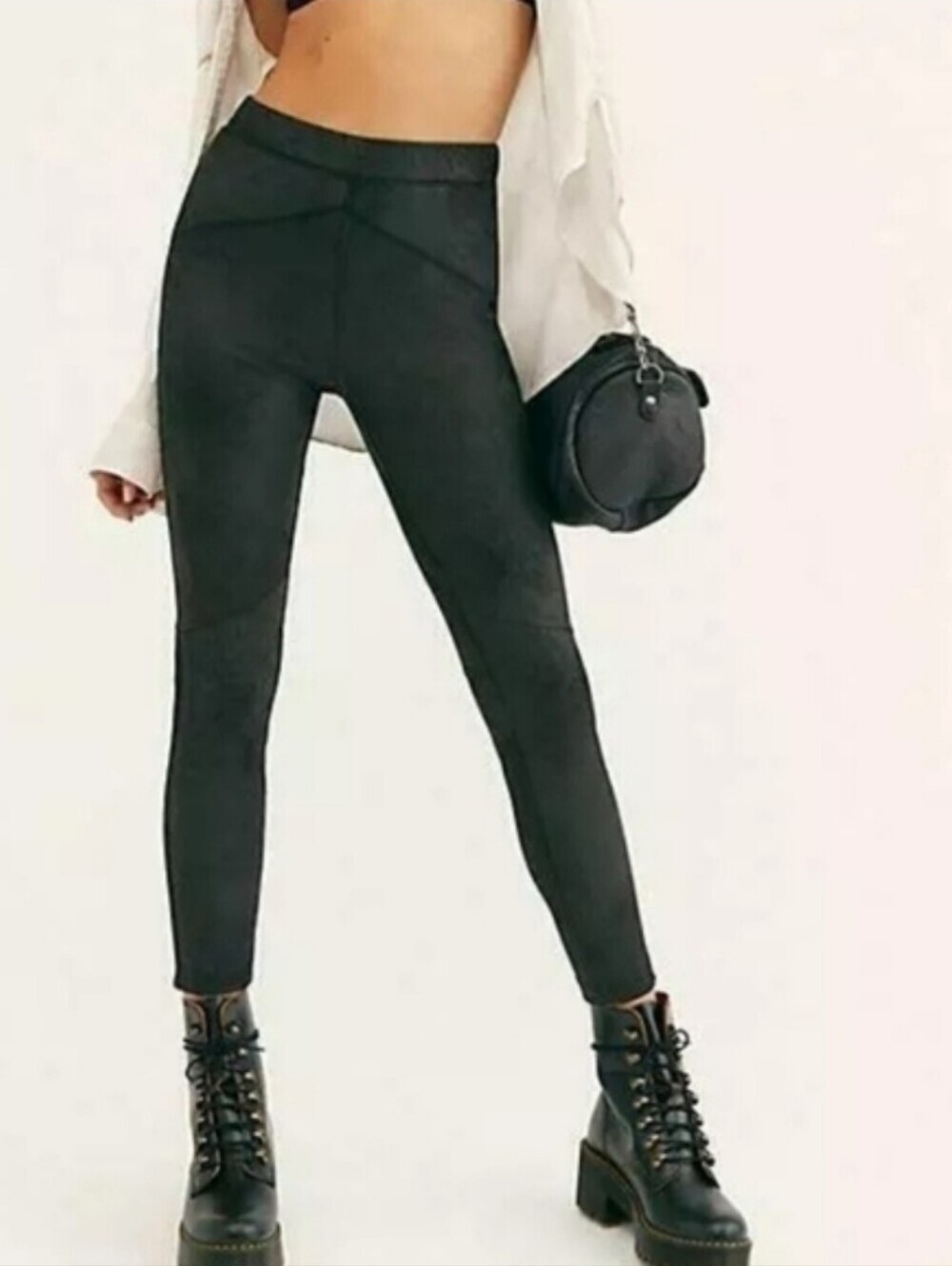 NWT Free People Black Vegan Faux Suede Leggings Pants Size L